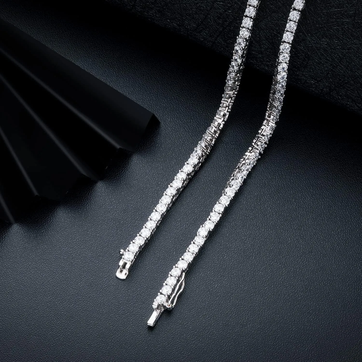 MDFUN Tennis Necklace 18K White Gold Plated | Graduated 3.0-6.0mm Round Cut Cubic Zirconia Faux Diamond Tenni Necklace for Women and Men 16-24 inches