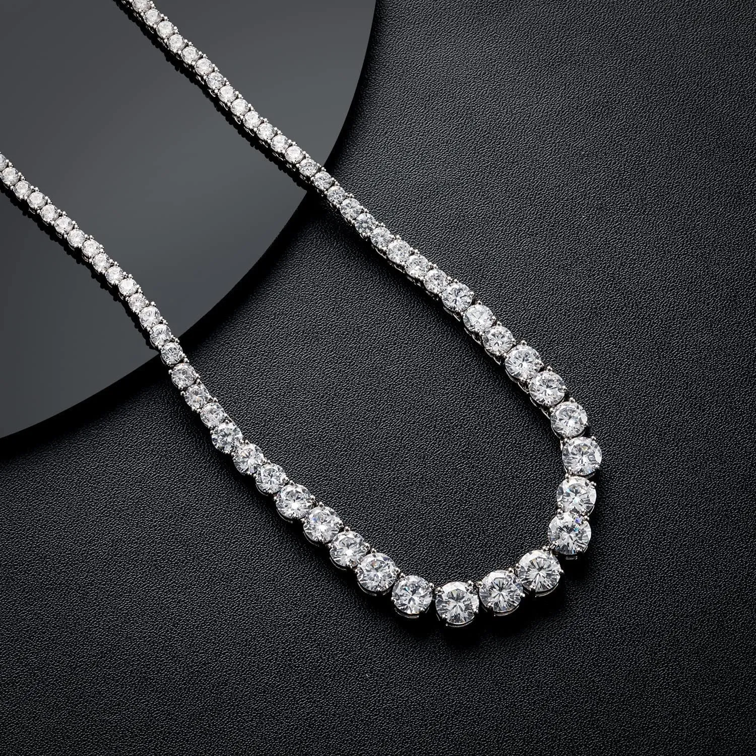 MDFUN Tennis Necklace 18K White Gold Plated | Graduated 3.0-6.0mm Round Cut Cubic Zirconia Faux Diamond Tenni Necklace for Women and Men 16-24 inches