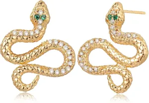 MEVECCO Dainty Snake Earrings Studs for Women - 18K Gold Plated Boho Small Tiny Minimalist Stud Earrings