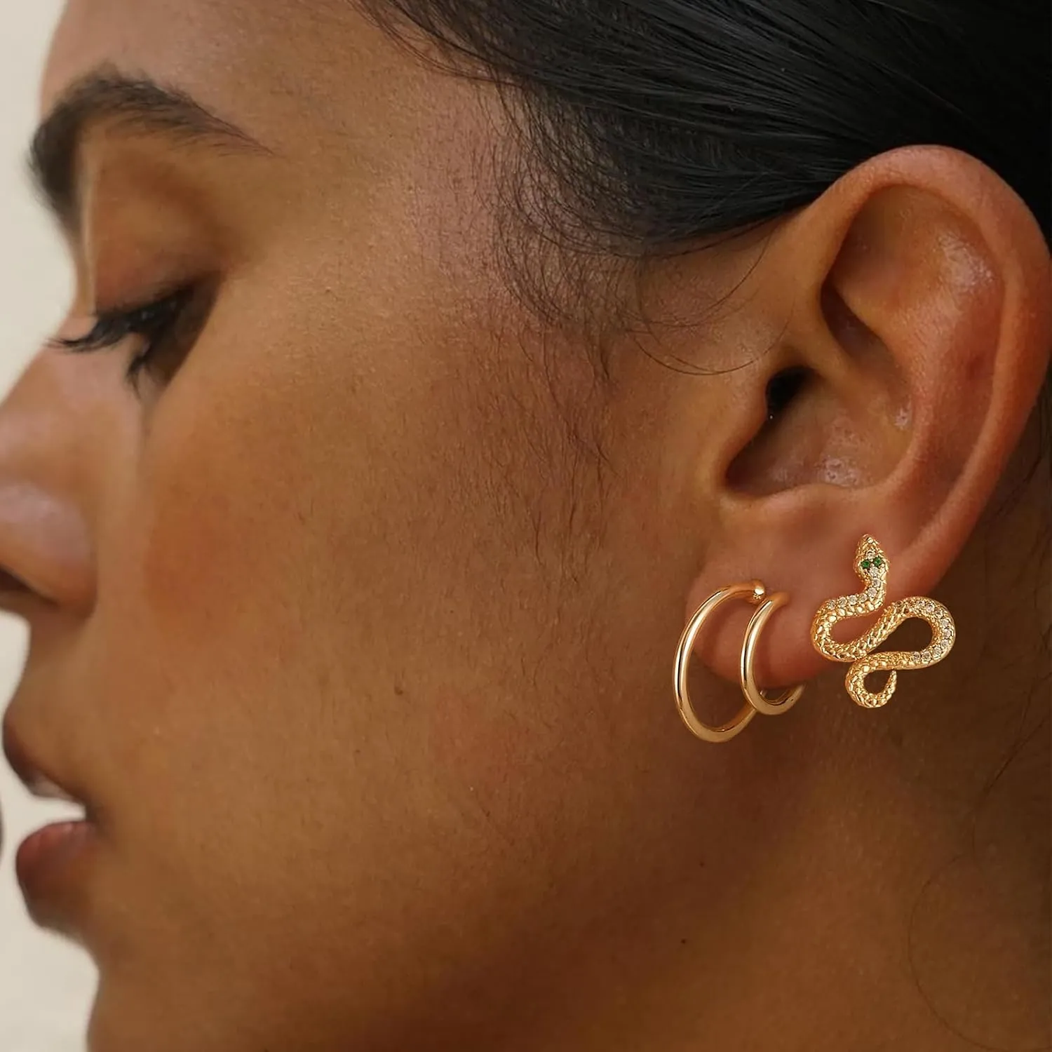 MEVECCO Dainty Snake Earrings Studs for Women - 18K Gold Plated Boho Small Tiny Minimalist Stud Earrings