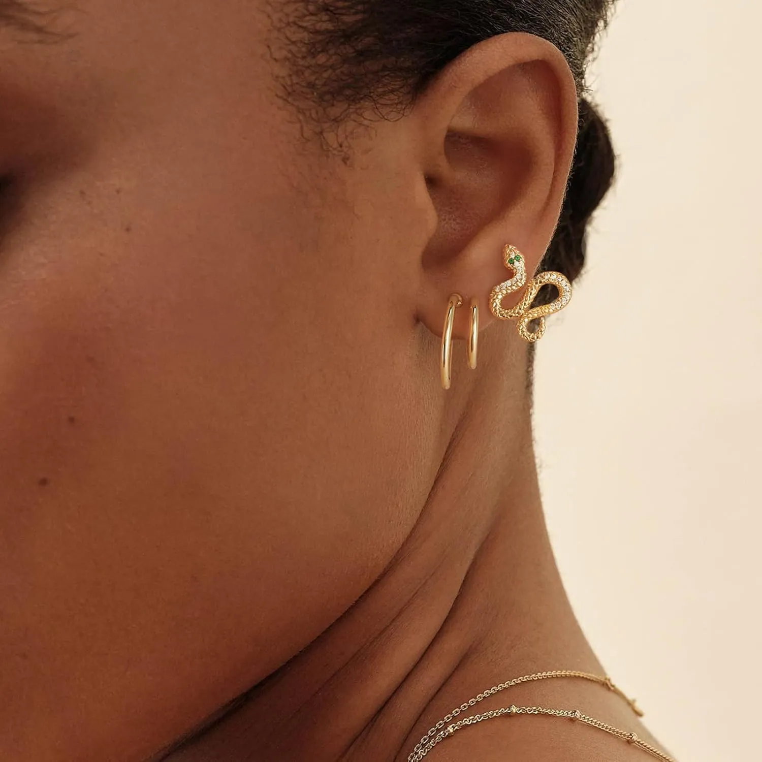 MEVECCO Dainty Snake Earrings Studs for Women - 18K Gold Plated Boho Small Tiny Minimalist Stud Earrings