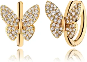 MEVECCO Gold Butterfly Huggie Hoop Earrings 18K Gold Plated Cubic Zirconia Butterfly Hoop Minimalist Handmade Earrings for Women