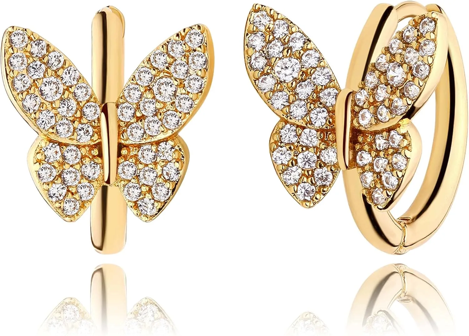MEVECCO Gold Butterfly Huggie Hoop Earrings 18K Gold Plated Cubic Zirconia Butterfly Hoop Minimalist Handmade Earrings for Women