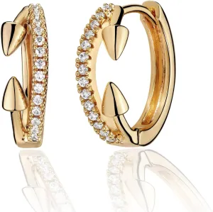 MEVECCO Gold Huggie Hoop Earrings 18K Gold Plated Arrow CZ Hoop Earrings Minimalist Handmade Earrings for Women