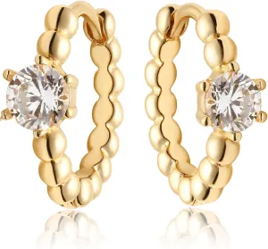 MEVECCO Gold Huggie Hoop Earrings 18K Gold Plated CZ Dot Beaded Hoop Earrings Minimalist Handmade Earrings for Women