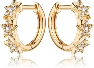 MEVECCO Gold Star Hoop Earrings for Women 18K Gold Plated Hoop Earrings Handmade Simple Minimalism Hoop Hypoallergenic Earrings for Everyday Jewelry