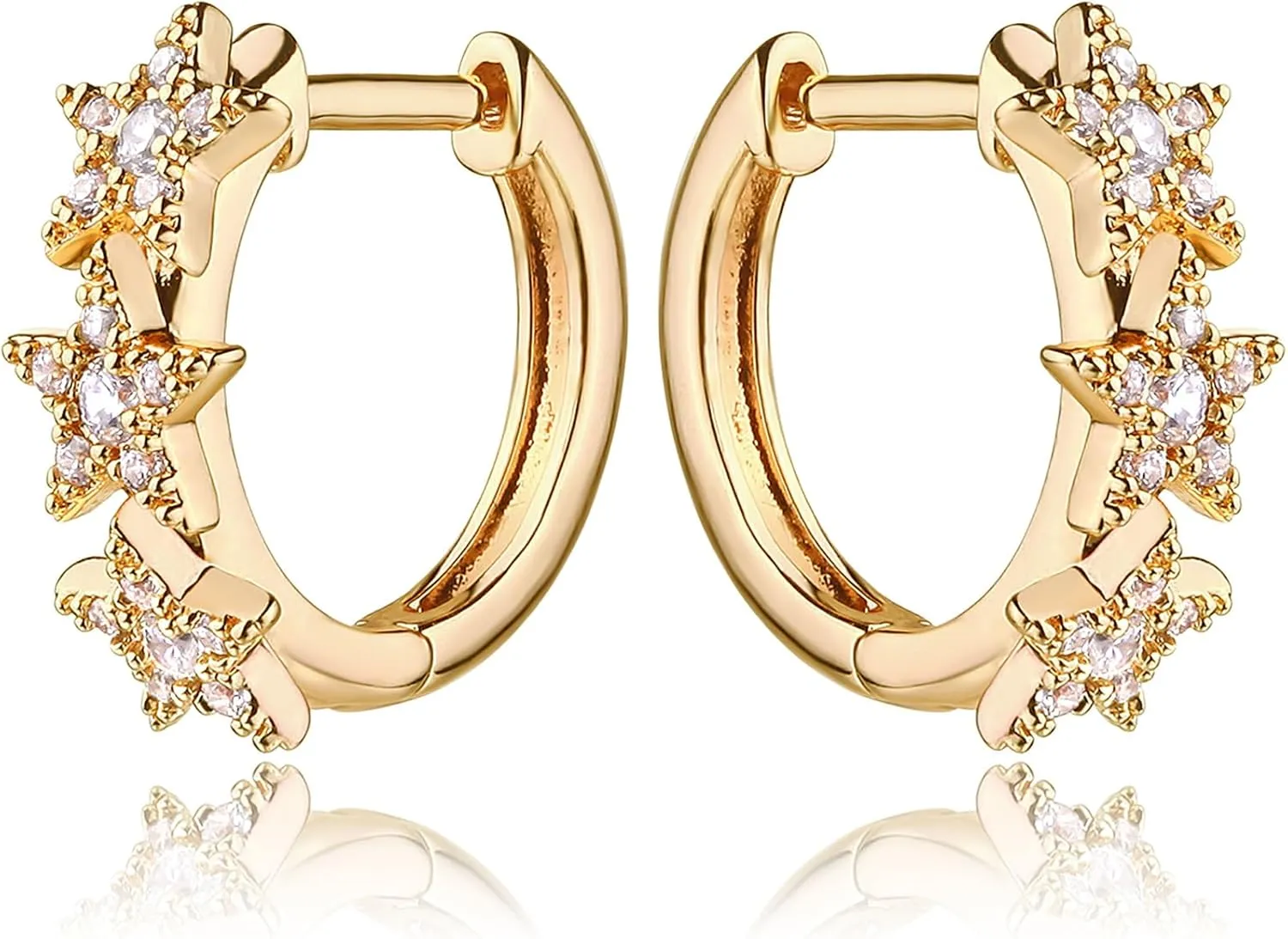 MEVECCO Gold Star Hoop Earrings for Women 18K Gold Plated Hoop Earrings Handmade Simple Minimalism Hoop Hypoallergenic Earrings for Everyday Jewelry