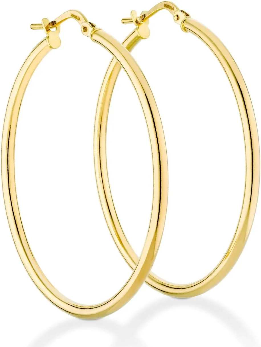 Miabella 18K Gold Over Sterling Silver 2mm High Polished Round Tube Hoop Lightweight Earrings for Women Made in Italy