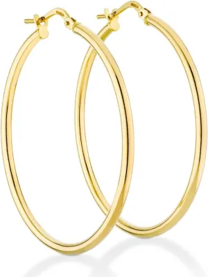 Miabella 18K Gold Over Sterling Silver 2mm High Polished Round Tube Hoop Lightweight Earrings for Women Made in Italy