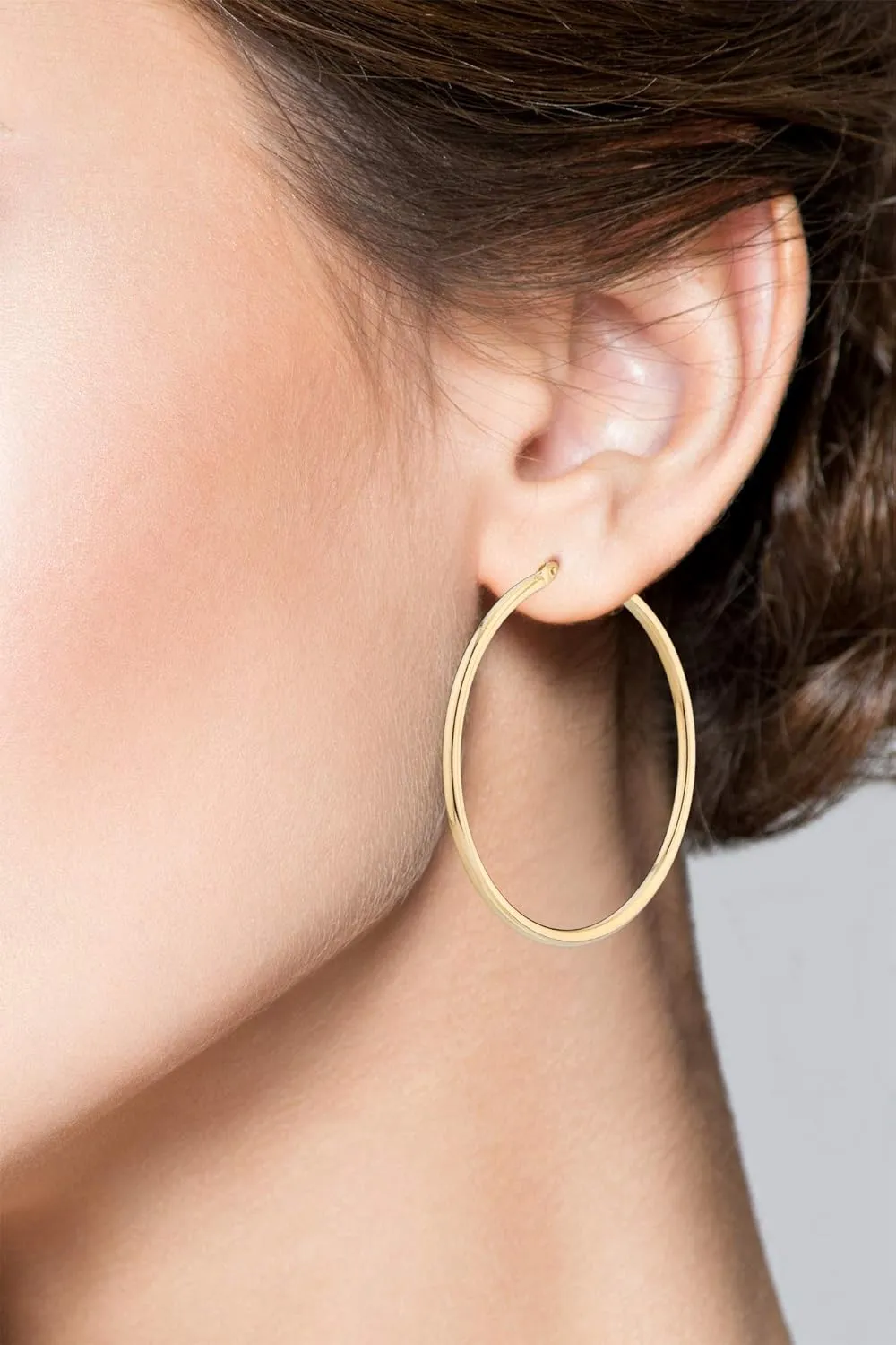 Miabella 18K Gold Over Sterling Silver 2mm High Polished Round Tube Hoop Lightweight Earrings for Women Made in Italy