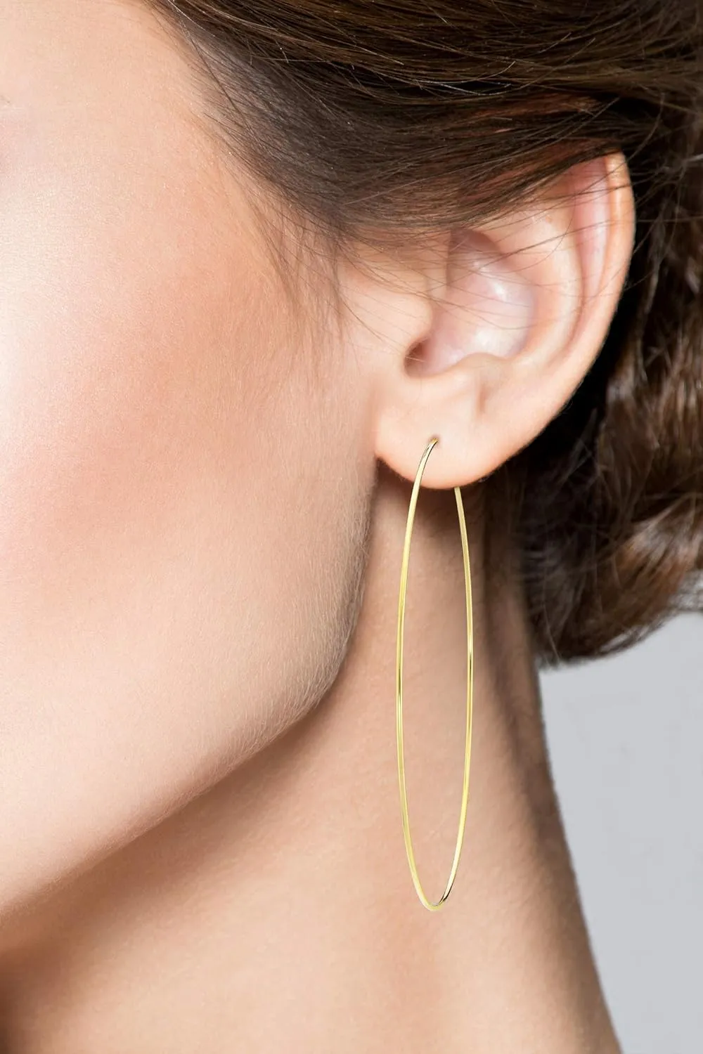Miabella 925 Sterling Silver or 18K Gold Plated Super Thin Threader Wire Hoop Earrings for Women Made in Italy