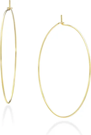 Miabella 925 Sterling Silver or 18K Gold Plated Super Thin Threader Wire Hoop Earrings for Women Made in Italy