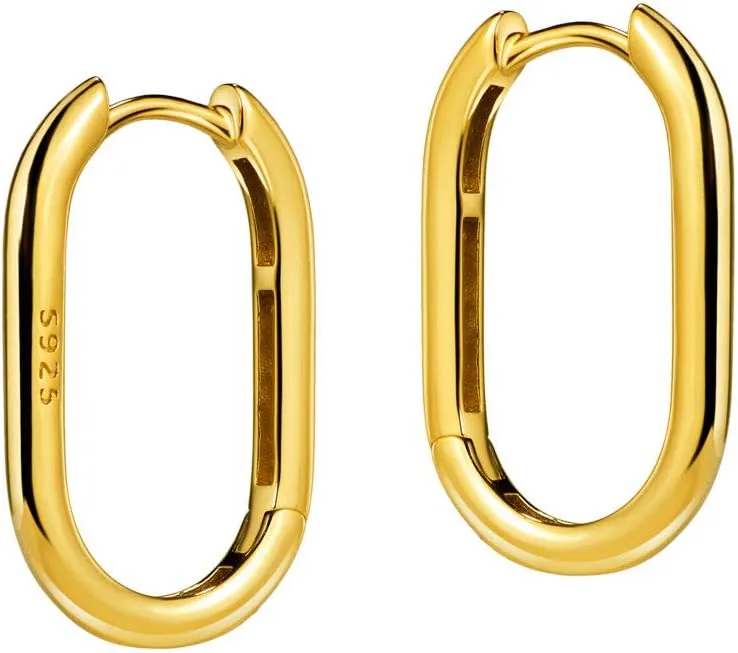 Michooyel S925 Hoop Earrings Oblong Huggie Earrings Minimalist Simple Essential Earring Sterling Silver Fine Jewelry for Women