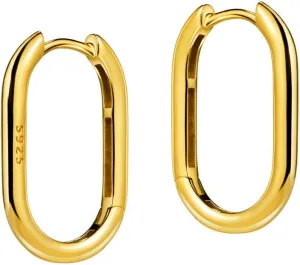 Michooyel S925 Hoop Earrings Oblong Huggie Earrings Minimalist Simple Essential Earring Sterling Silver Fine Jewelry for Women