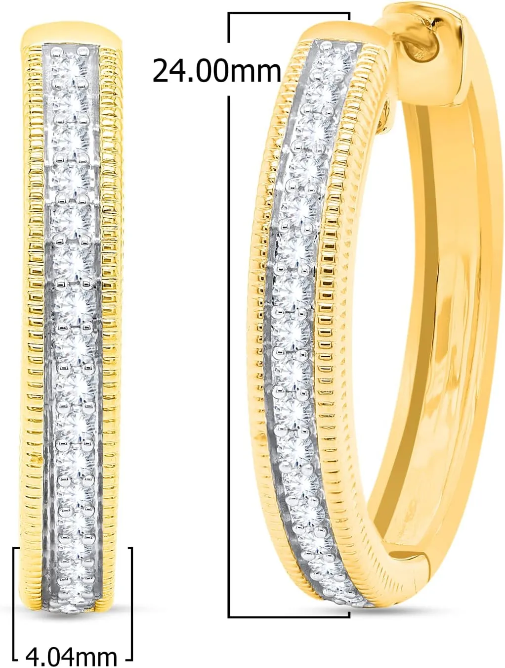 Milgrain Style Hoop Huggie Earrings for Women - 18K Gold Over 925 Sterling Silver with 1/2 Cttw Natural Diamond Huggie Hoop Earring jewelry Gift for Her (0.51 Carat, I-J Color, I2 Clarity)
