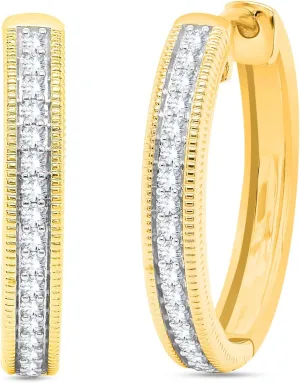 Milgrain Style Hoop Huggie Earrings for Women - 18K Gold Over 925 Sterling Silver with 1/2 Cttw Natural Diamond Huggie Hoop Earring jewelry Gift for Her (0.51 Carat, I-J Color, I2 Clarity)