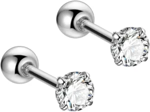 Mini Spark 14K Gold Plated Nap Earrings 925 Sterling Silver One CZ Stone Screw Ball Back Hypoallergenic Studs Everyday Cartilage Helix Celestial Tiny Second Earlobe Piercing Jewelry Unisex 3MM