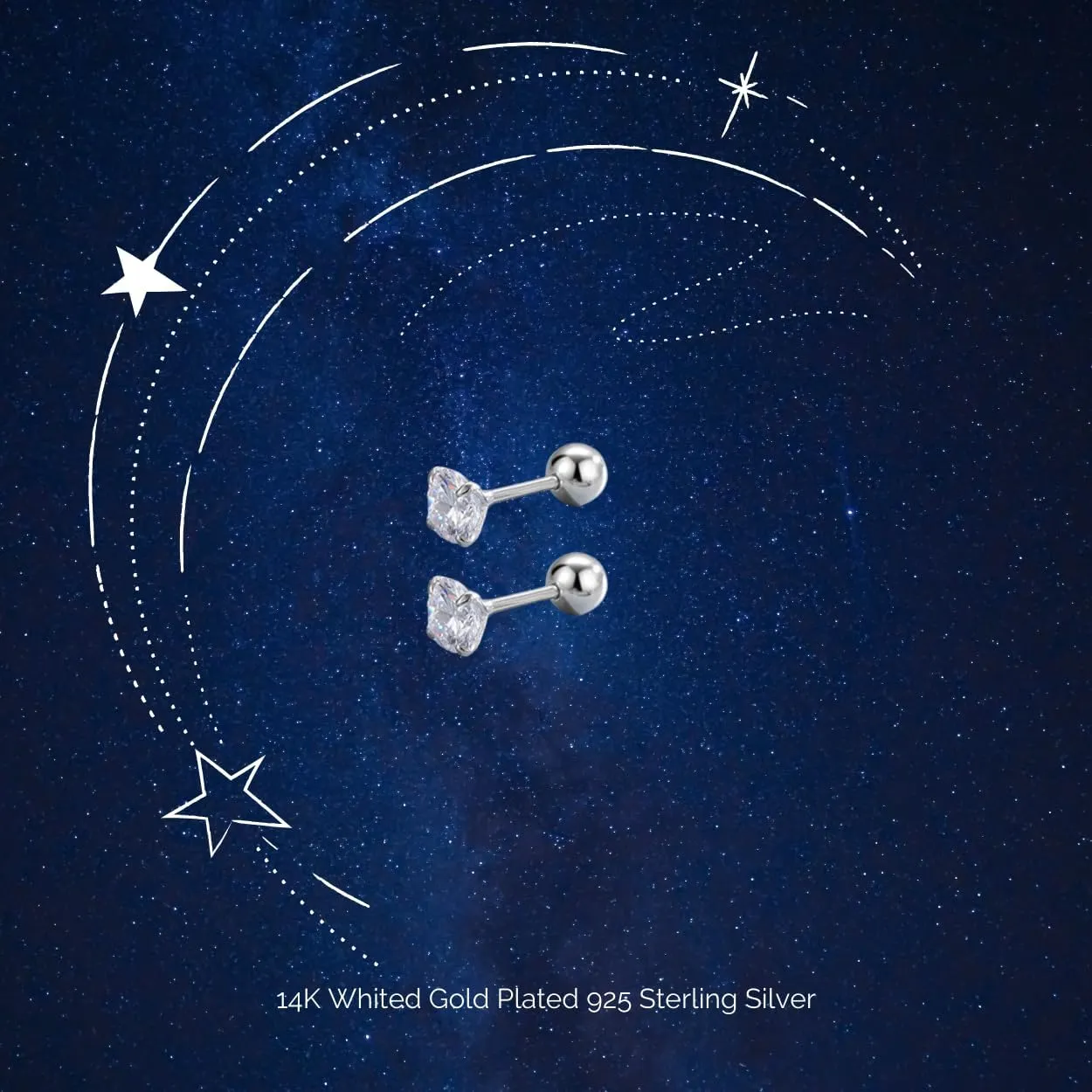 Mini Spark 14K Gold Plated Nap Earrings 925 Sterling Silver One CZ Stone Screw Ball Back Hypoallergenic Studs Everyday Cartilage Helix Celestial Tiny Second Earlobe Piercing Jewelry Unisex 3MM