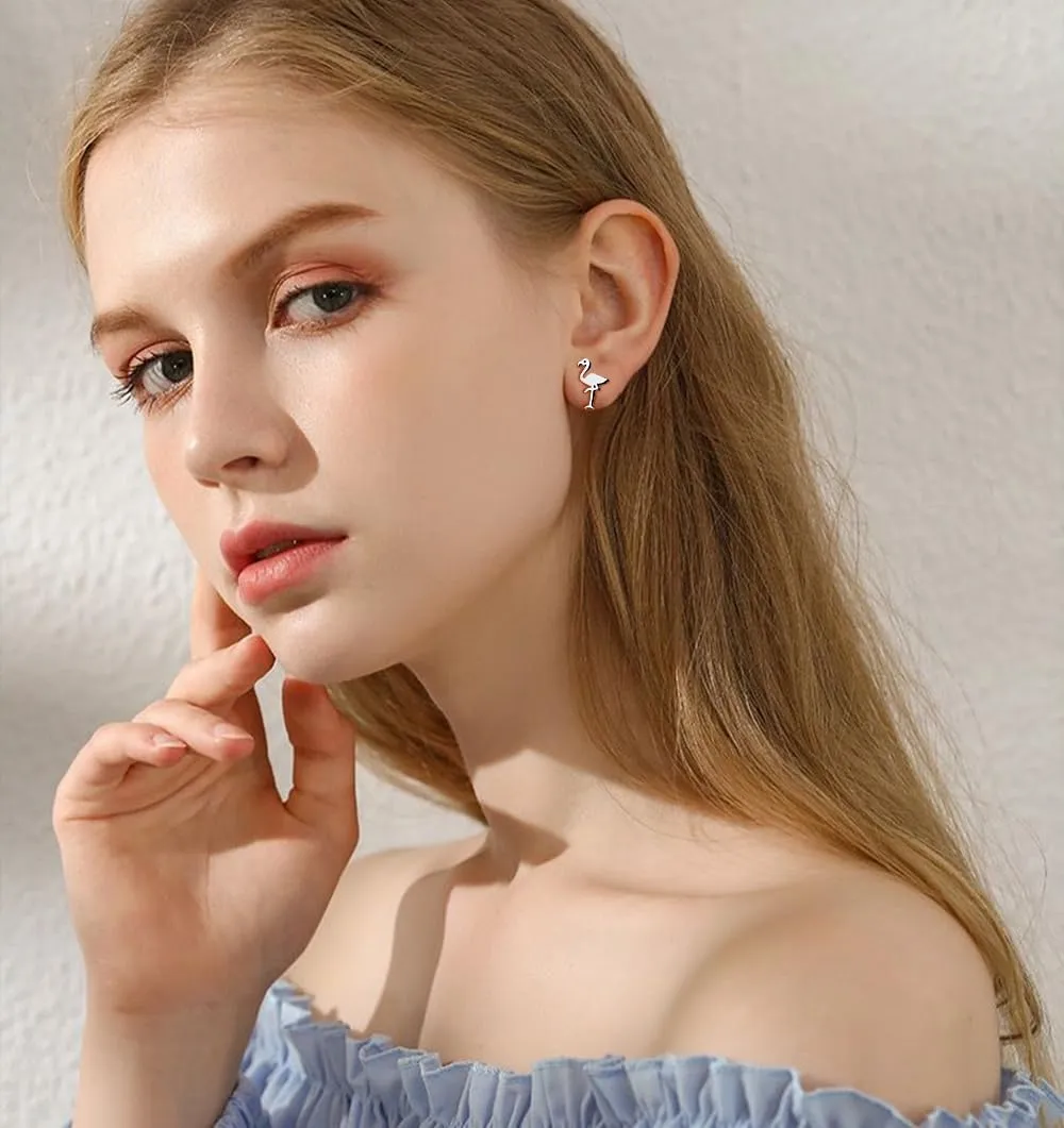 Minimalist Flamingo Small Stud Earrings for Women Teen Girls Stainless Steel Bird Animal Cartilage Tiny Studs Earring Cute Jewelry Gifts Christmas