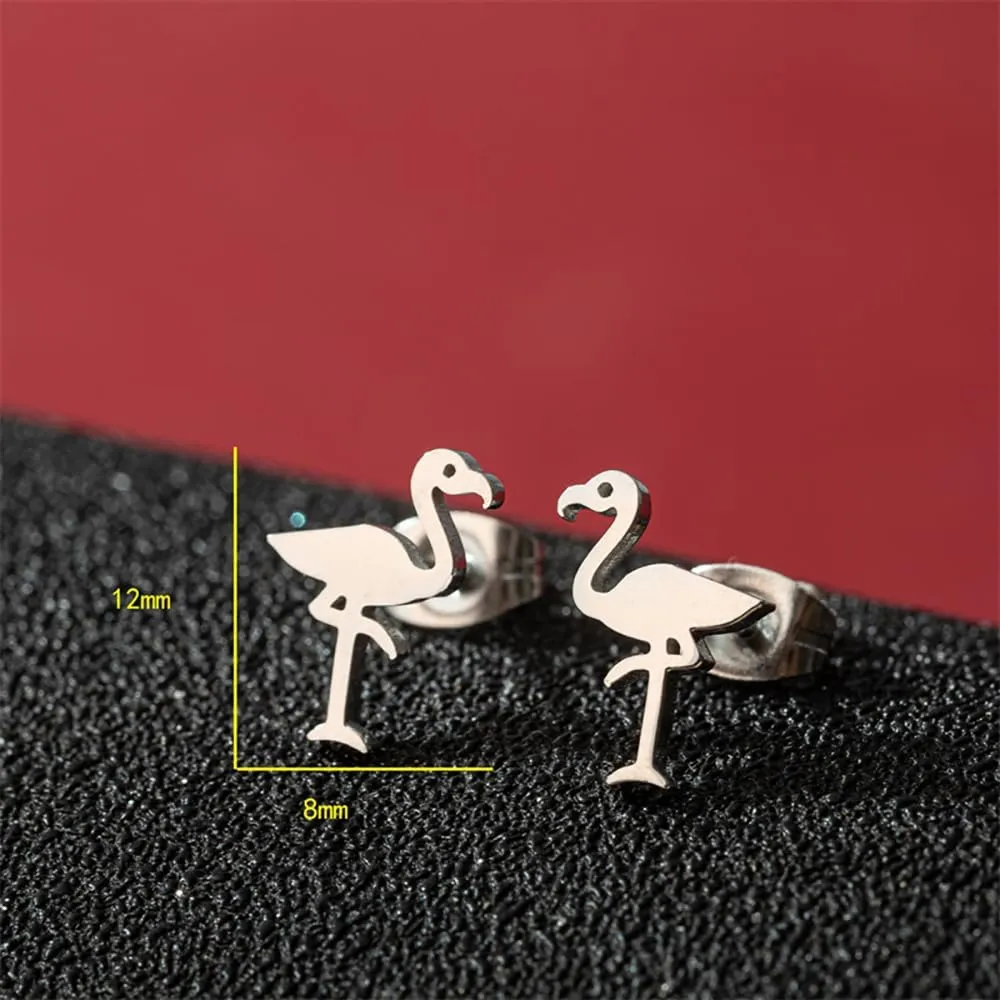 Minimalist Flamingo Small Stud Earrings for Women Teen Girls Stainless Steel Bird Animal Cartilage Tiny Studs Earring Cute Jewelry Gifts Christmas