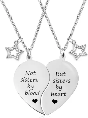 MJartoria BFF Necklace for 2-Split Heart Not Sisters by Blood Pendant Best Friend Friendship Necklace Set of 2 Valentines Gifts for Her