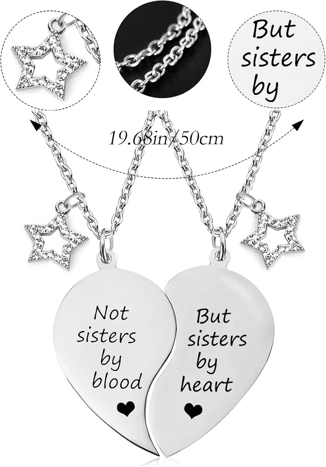 MJartoria BFF Necklace for 2-Split Heart Not Sisters by Blood Pendant Best Friend Friendship Necklace Set of 2 Valentines Gifts for Her