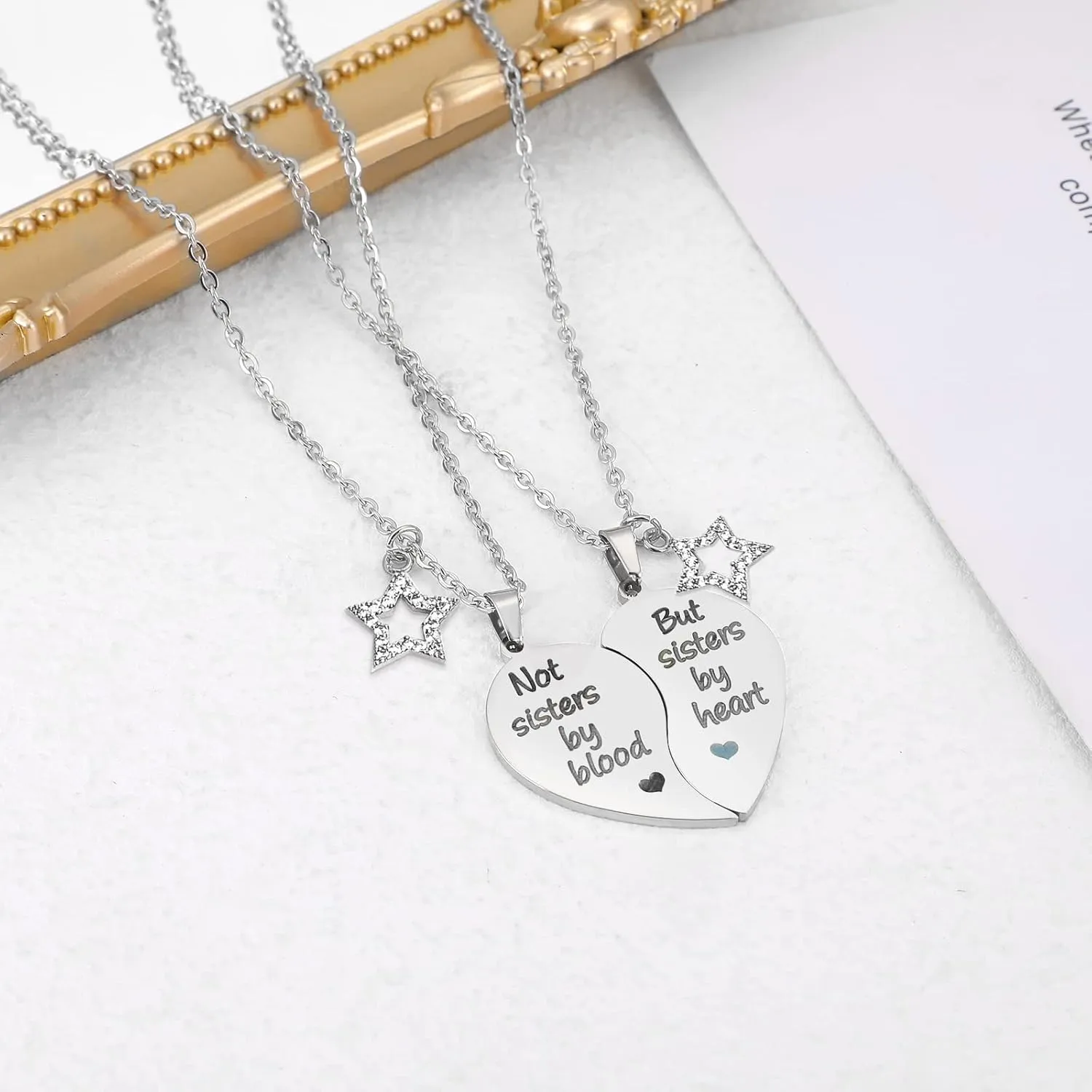 MJartoria BFF Necklace for 2-Split Heart Not Sisters by Blood Pendant Best Friend Friendship Necklace Set of 2 Valentines Gifts for Her