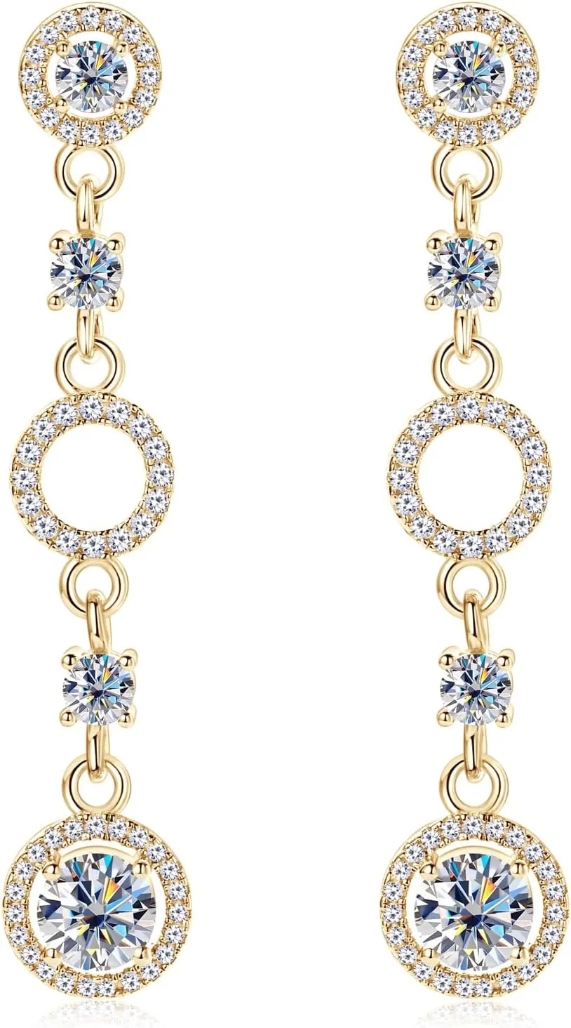 Moissanite Dangle Earrings for Women, Lab Imitation Diamond Long Drop Earrings, 18K White Gold Plated D Color Round Cut 925 Sterling Silver Wedding Earrings for Brides Bridesmaid, GRA Certified