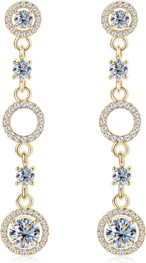 Moissanite Dangle Earrings for Women, Lab Imitation Diamond Long Drop Earrings, 18K White Gold Plated D Color Round Cut 925 Sterling Silver Wedding Earrings for Brides Bridesmaid, GRA Certified