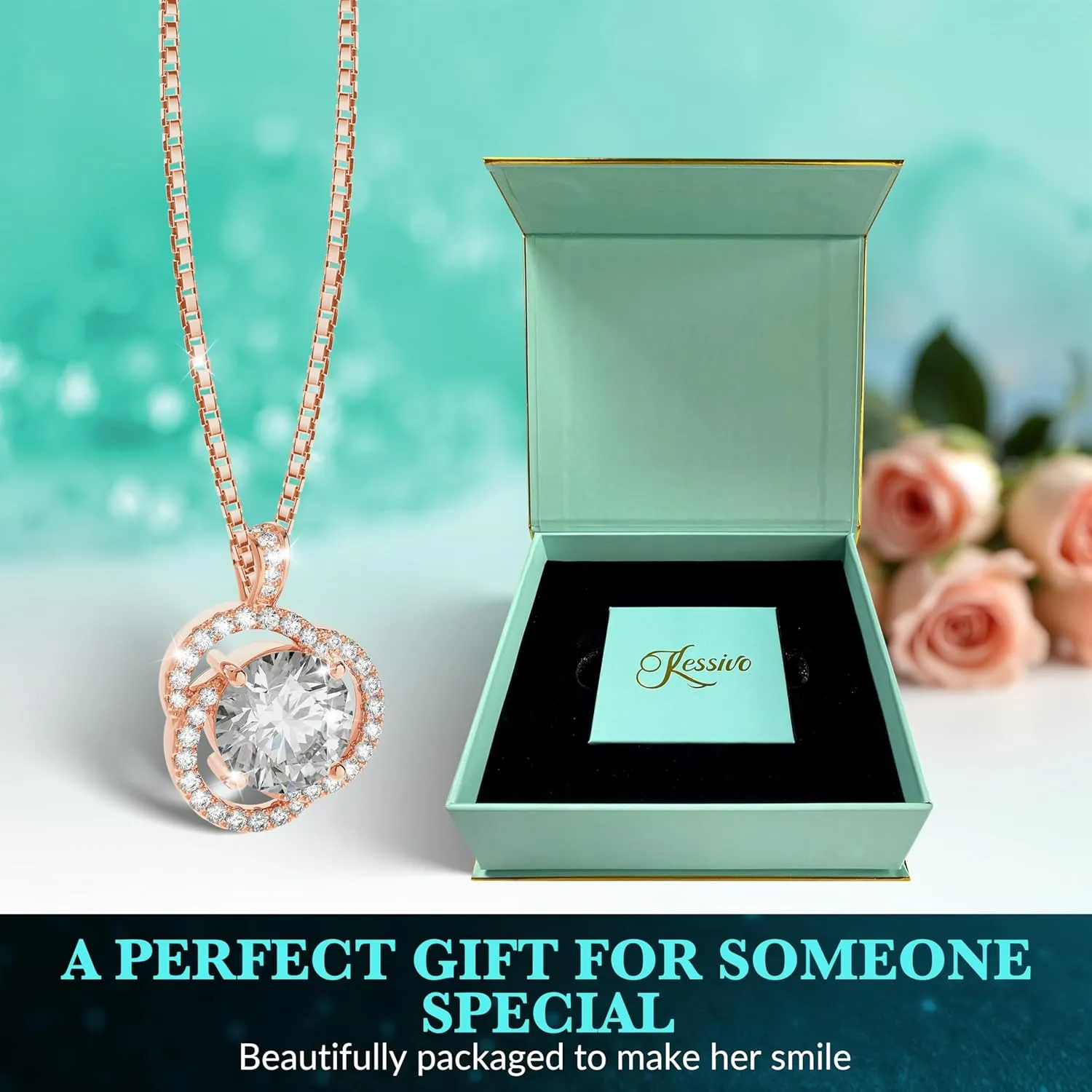 Moissanite Necklace for Women, 1ct 2ct 3ct, GRA Certified Rose Gold, Gold & Sterling Silver Swirling Moissanite Pendant Jewelry Gift for Her  Wife, Anniversary, Wedding, Valentine's Day, Birthday