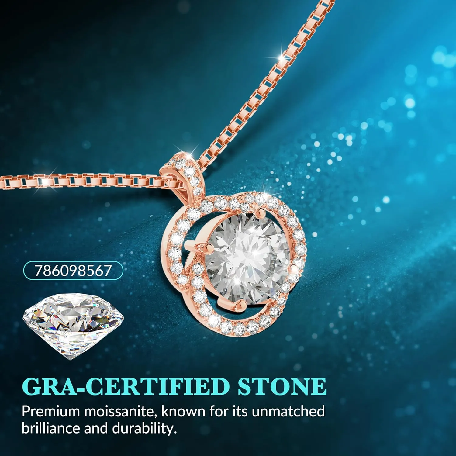 Moissanite Necklace for Women, 1ct 2ct 3ct, GRA Certified Rose Gold, Gold & Sterling Silver Swirling Moissanite Pendant Jewelry Gift for Her  Wife, Anniversary, Wedding, Valentine's Day, Birthday