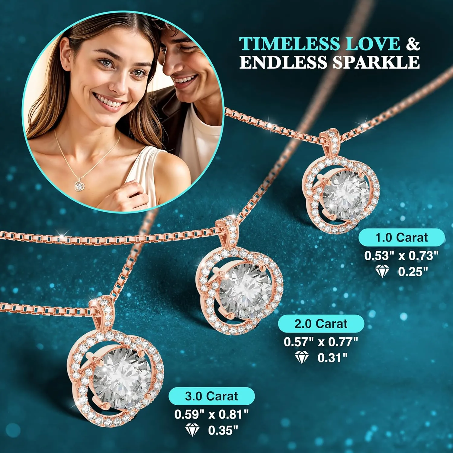 Moissanite Necklace for Women, 1ct 2ct 3ct, GRA Certified Rose Gold, Gold & Sterling Silver Swirling Moissanite Pendant Jewelry Gift for Her  Wife, Anniversary, Wedding, Valentine's Day, Birthday