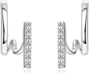 Moissanite Split Hoop Huggie Earrings for Women,18K White Gold Plated 925 Sterling Silver Small Simple Stud Earring, D-E Color VVS1 Clarity Brilliant Diamond Hypoallergenic Everyday Jewelry with Certificate