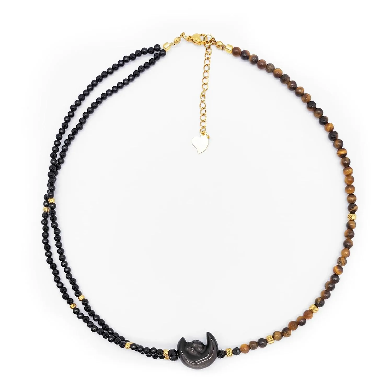 Moon Rabbit Necklaces (45 5cm) Length Obsidian Pendant with Gold Tiger eye Black Onyx Crystal Bead Layering &Personalized Handmade Men Women Gifts&Jewelry for Bestfriend&Family&Teen&Holiday MoonRabbit