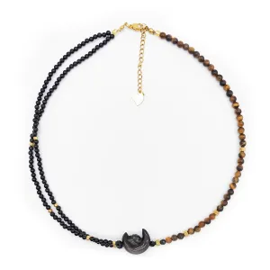 Moon Rabbit Necklaces (45 5cm) Length Obsidian Pendant with Gold Tiger eye Black Onyx Crystal Bead Layering &Personalized Handmade Men Women Gifts&Jewelry for Bestfriend&Family&Teen&Holiday MoonRabbit