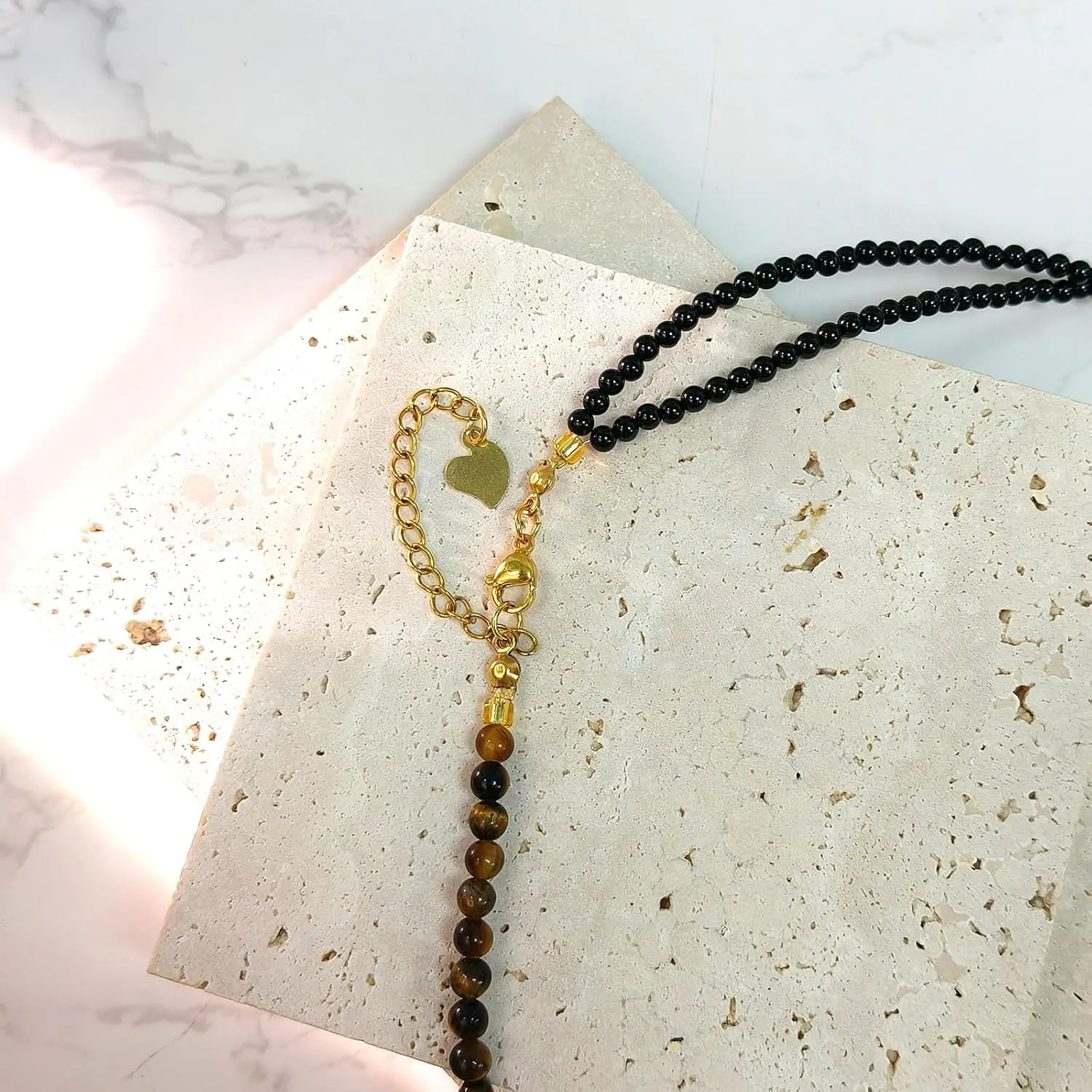 Moon Rabbit Necklaces (45 5cm) Length Obsidian Pendant with Gold Tiger eye Black Onyx Crystal Bead Layering &Personalized Handmade Men Women Gifts&Jewelry for Bestfriend&Family&Teen&Holiday MoonRabbit