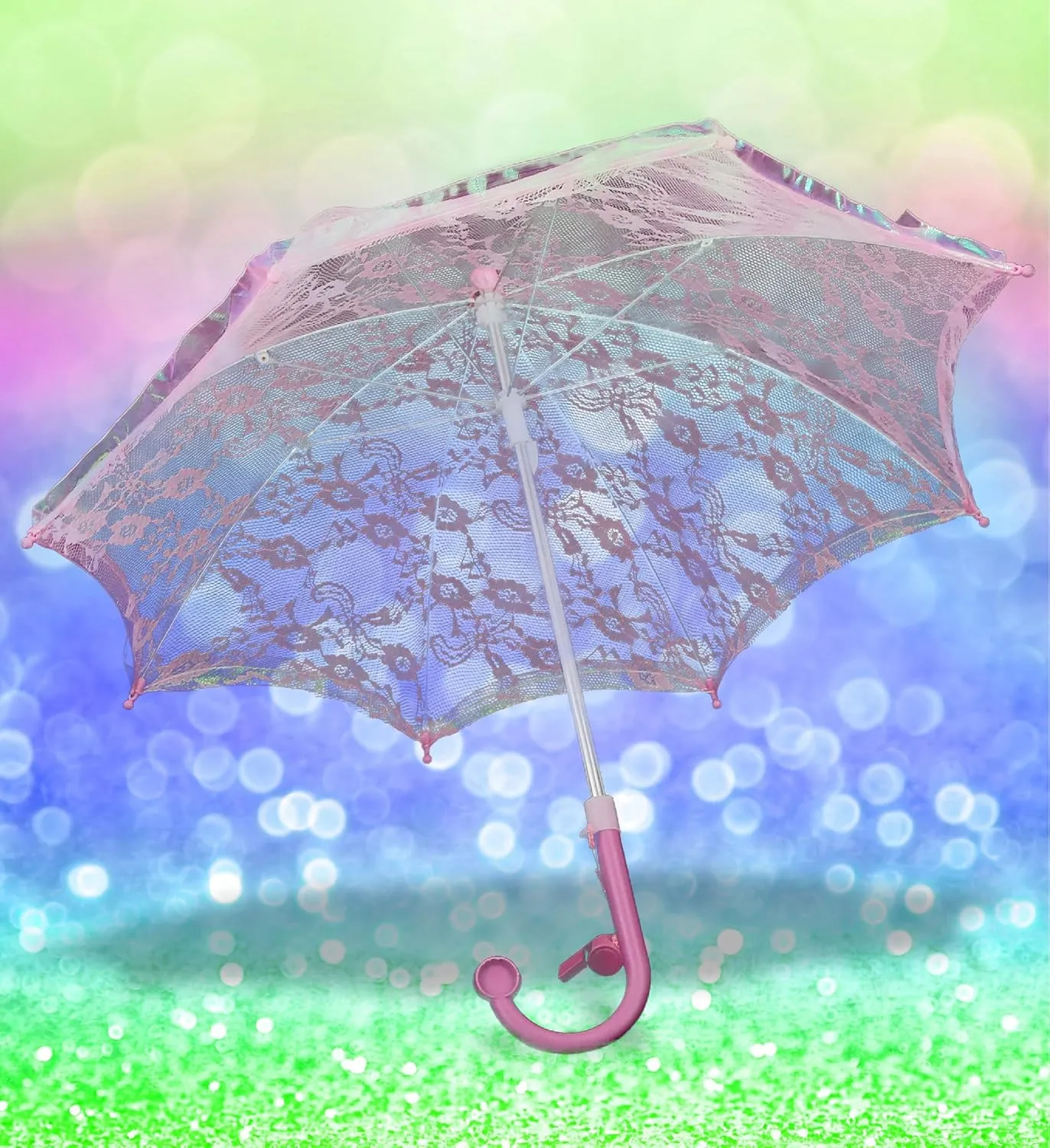 Mozlly Parasol Umbrella With Whistle - Foldable Lace Parasol, Tea Party Decorations For Little Girls - 20" Diameter