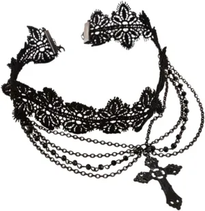 Multilayer Gothic Black Lace Chunky Chain Necklace for Women Vintage Cross Jesus Pendant Choker Rave Jewelry Women's Jewelry
