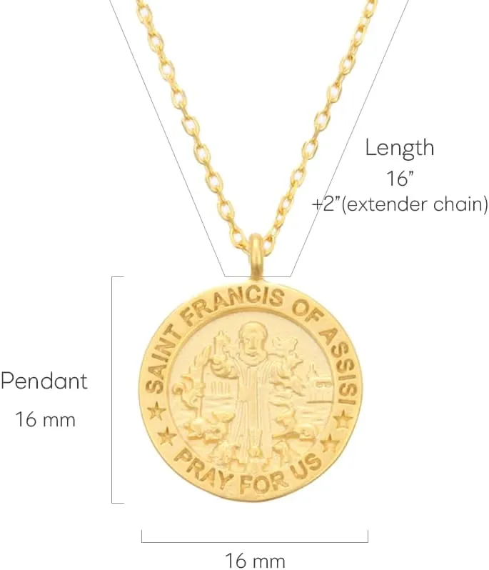 MUSTHAVE ST. Francis Coin 18K Gold Plated Necklace With Message Card, Yellow and White Color, Anchor Chain, Best Gift Necklace, Size 16 inch   2 inch Extender, Pendant