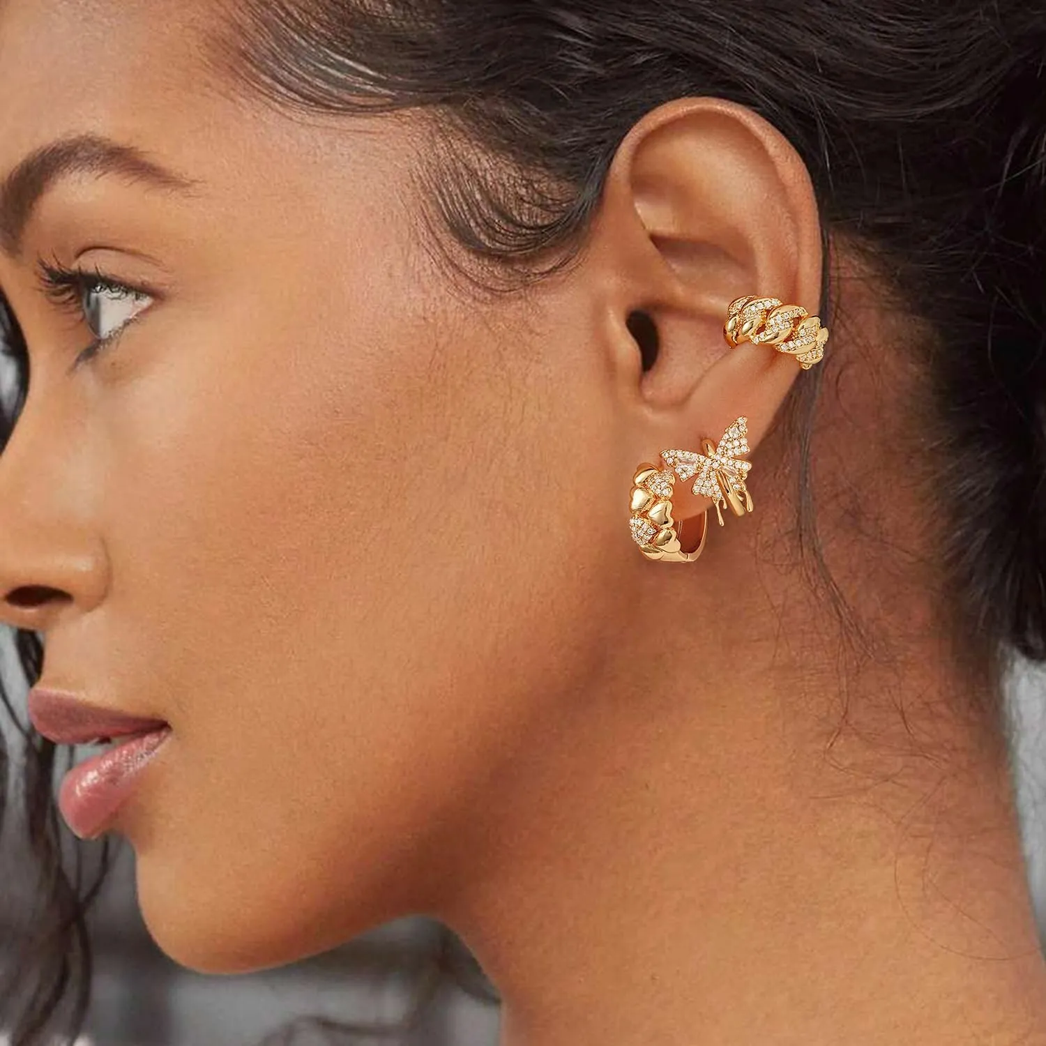 MYEARS Women Butterfly Earrings Gold Huggie Hoop 14K Small Simple Hypoallergenic Everyday Jewelry