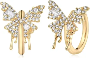 MYEARS Women Butterfly Earrings Gold Huggie Hoop 14K Small Simple Hypoallergenic Everyday Jewelry