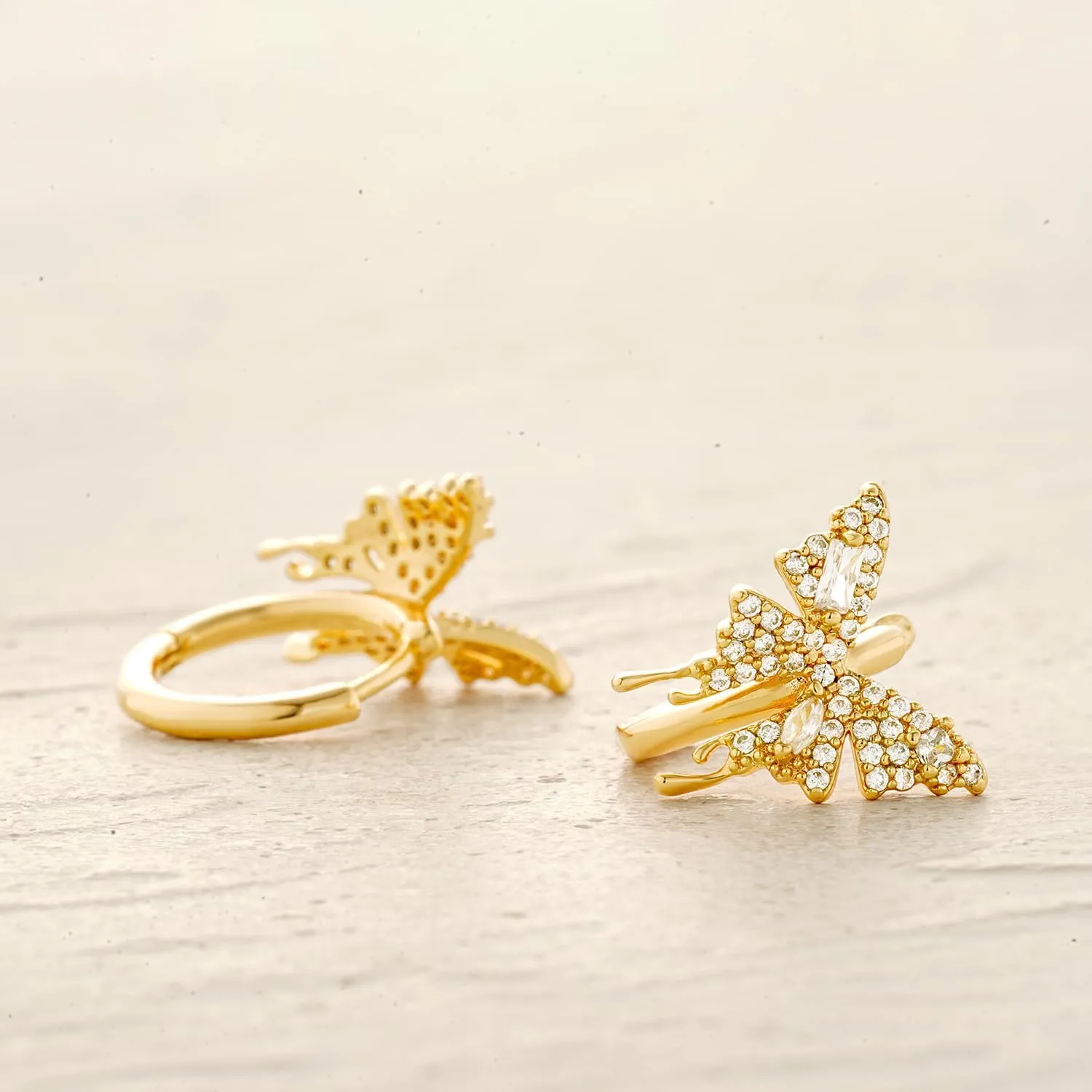 MYEARS Women Butterfly Earrings Gold Huggie Hoop 14K Small Simple Hypoallergenic Everyday Jewelry