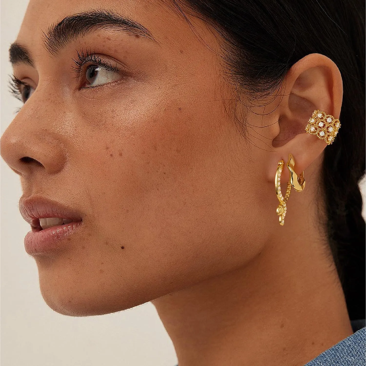 MYEARS Women Ear Cuff Earrings Gold Non Pierced Cartilage Clip on Open Wrap Twist Hoop 14K Gold Plated Simple Hypoallergenic Everyday Jewelry
