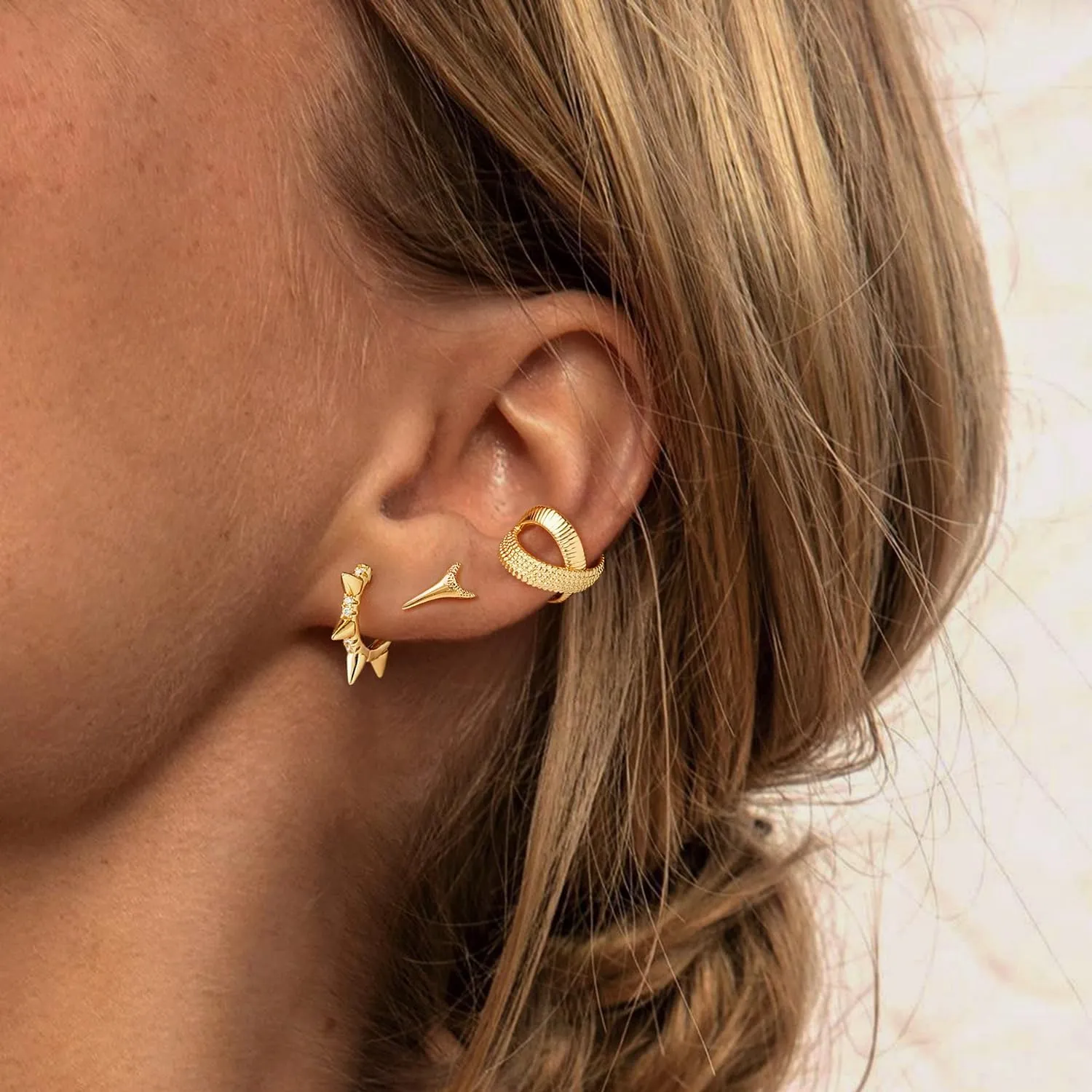 MYEARS Women Ear Cuff Earrings Gold Non Pierced Cartilage Clip on Open Wrap X Hoop 14K Gold Plated Simple Hypoallergenic Everyday Jewelry