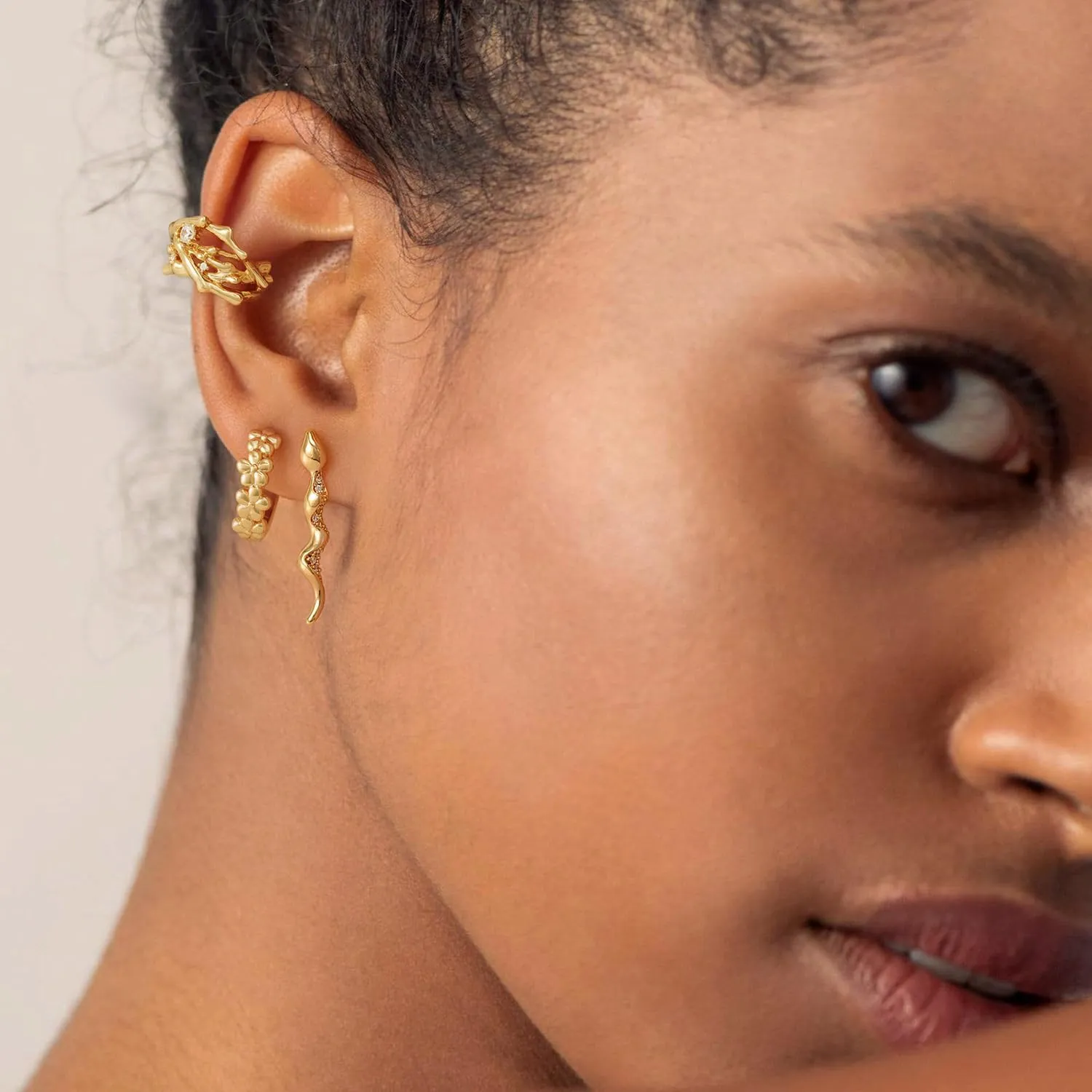 MYEARS Women Earrings Gold Huggie Hoop Cubic Zirconia 14K Gold Plated Small Simple Hypoallergenic Everyday Jewelry - Flower and Tree
