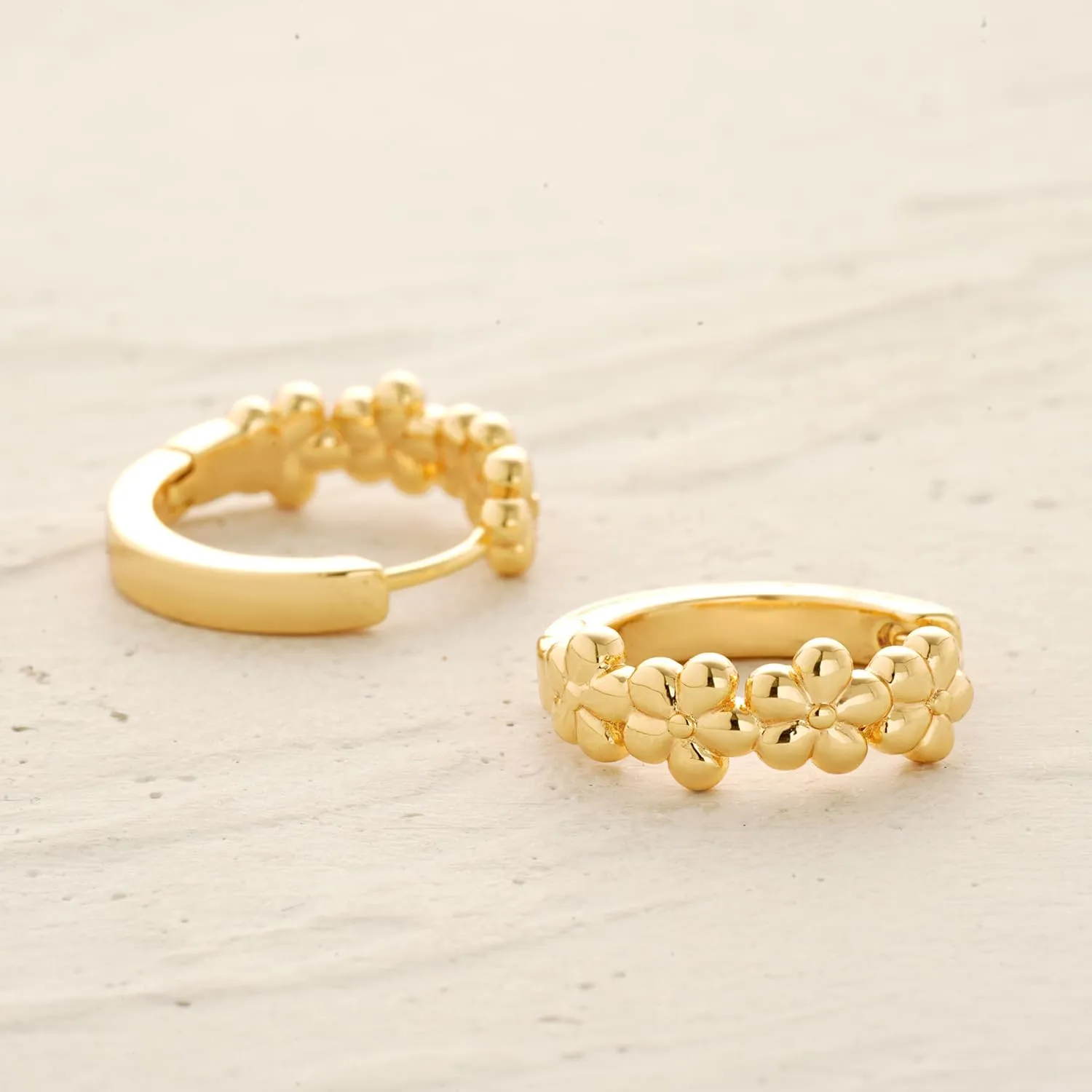 MYEARS Women Earrings Gold Huggie Hoop Cubic Zirconia 14K Gold Plated Small Simple Hypoallergenic Everyday Jewelry - Flower and Tree