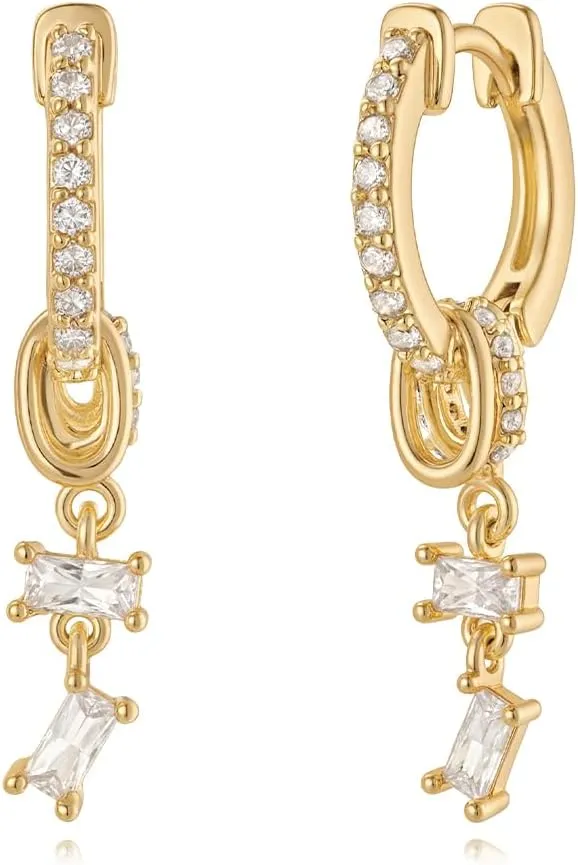 MYEARS Women Earrings Gold Huggie Hoop Dangle Drop 14K Gold Plated Small Simple Hypoallergenic Everyday Jewelry