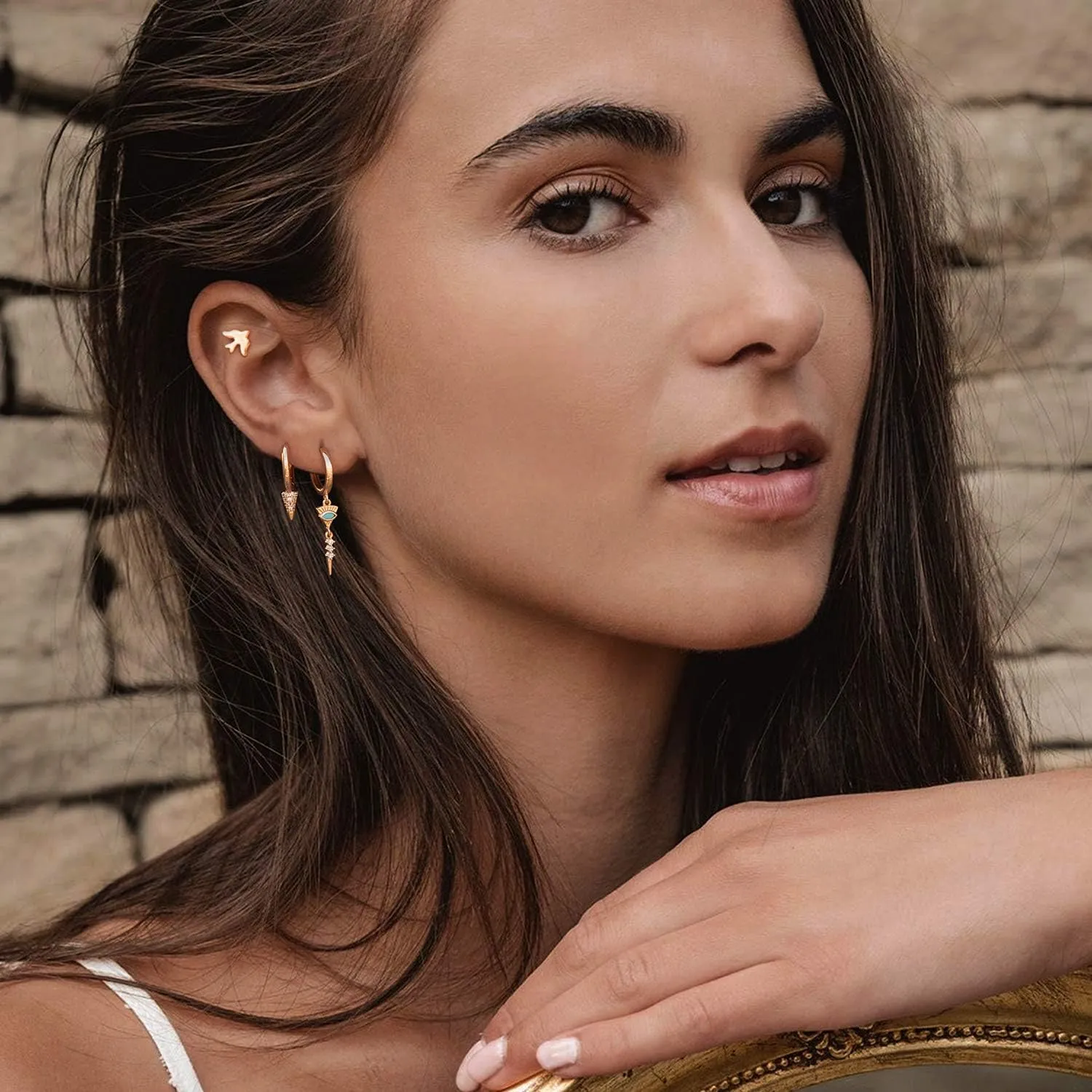 MYEARS Women Earrings Gold Huggie Hoop Dangle Drop 14K Gold Plated Small Simple Hypoallergenic Everyday Jewelry