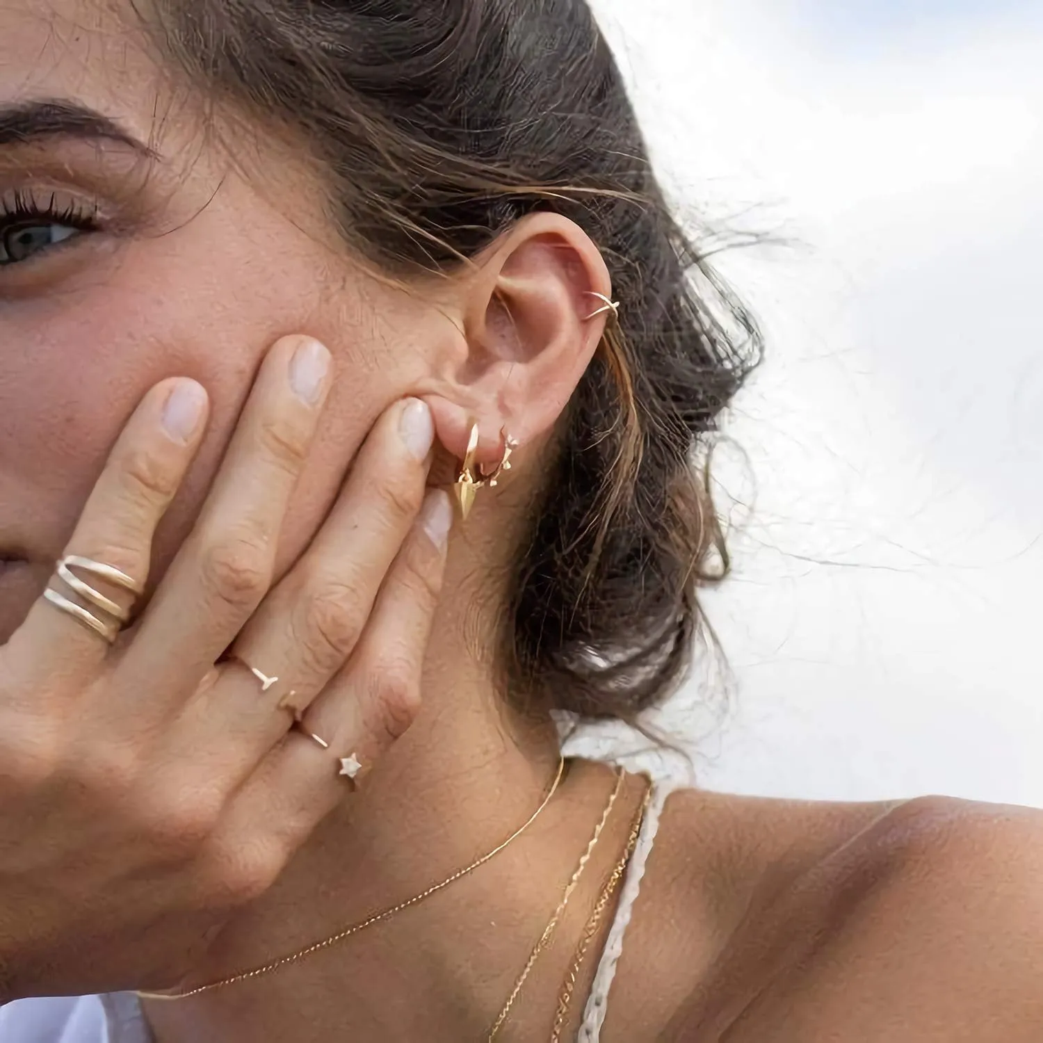 MYEARS Women Earrings Gold Huggie Hoop Dangle Drop 14K Gold Plated Small Simple Hypoallergenic Everyday Jewelry