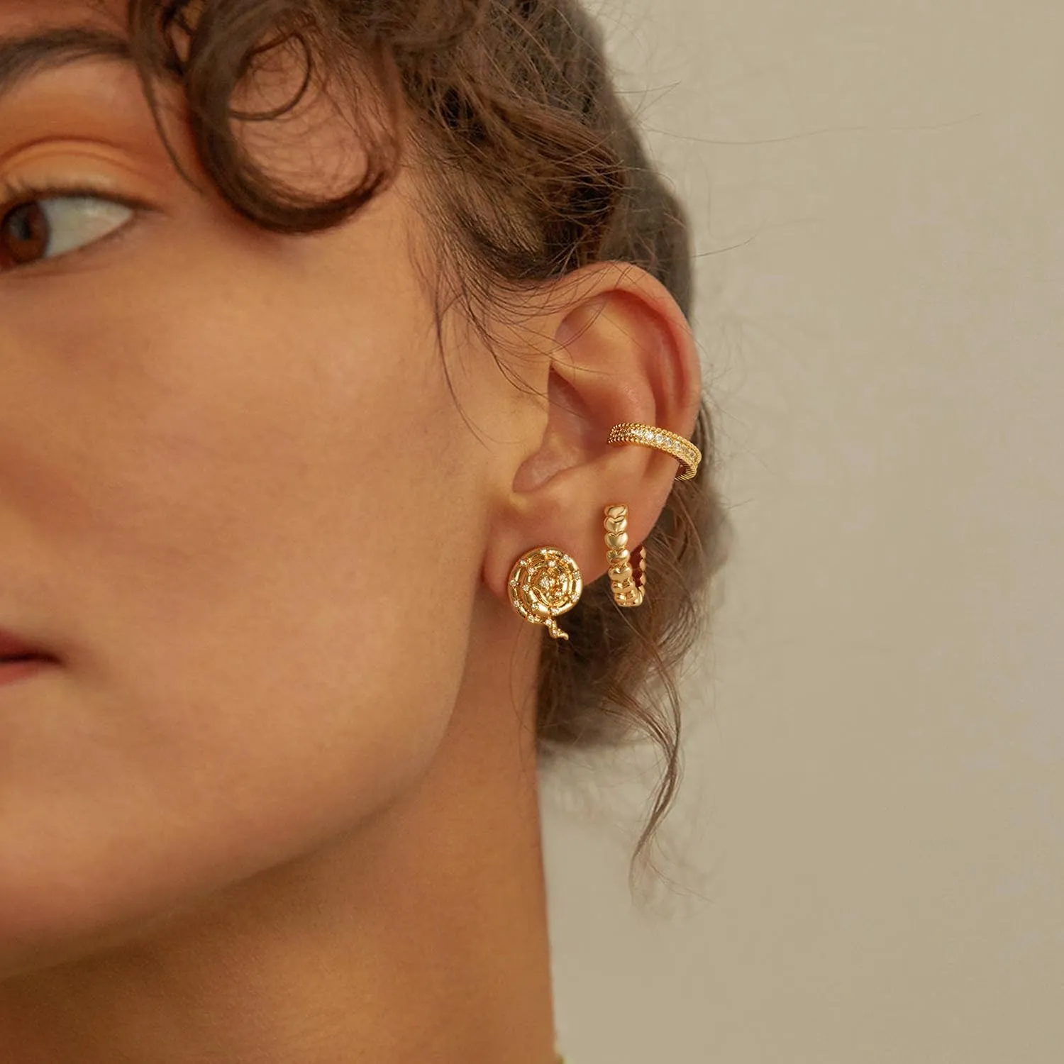 MYEARS Women Gold Huggie Hoop Earrings Ear Stud Cuff 14K Gold Plated Small Simple Minimalist Hypoallergenic Everyday Jewelry